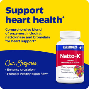 Enzymedica, Natto-K, Nattokinase Supplement, Promotes Heart Health & Circulation, 90 Count