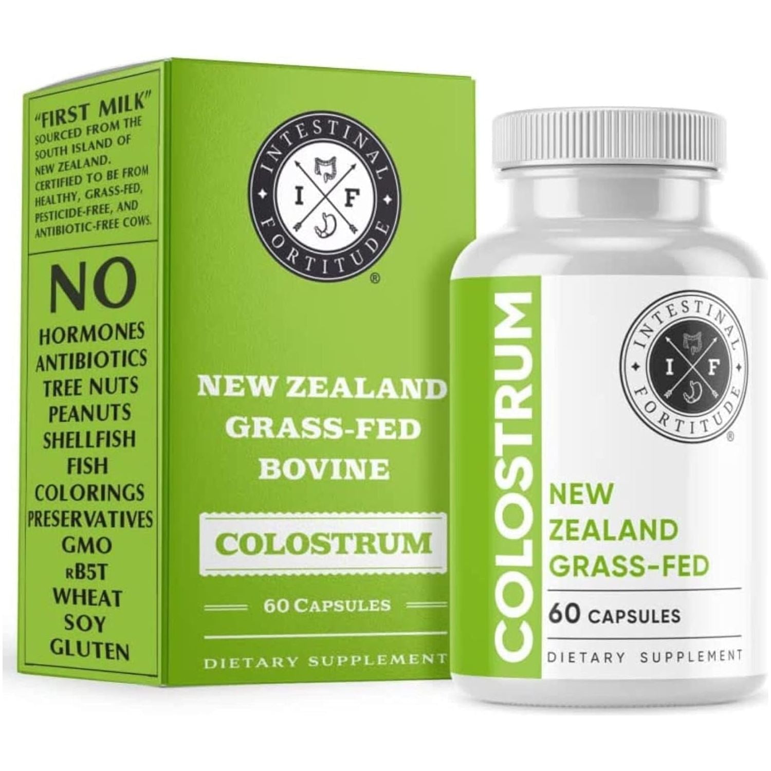 Intestinal Fortitude 100% Grass Fed New Zealand Cows Colostrum Capsules, Grassfed, Hormone Free 500 Mg Capsules, 60 CT