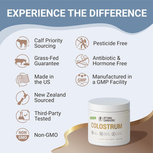 Grass Fed Colostrum Powder, Unflavored Bovine Colostrum for Humans Gut Health, Immune Support & Muscle Recovery, 120 Grams