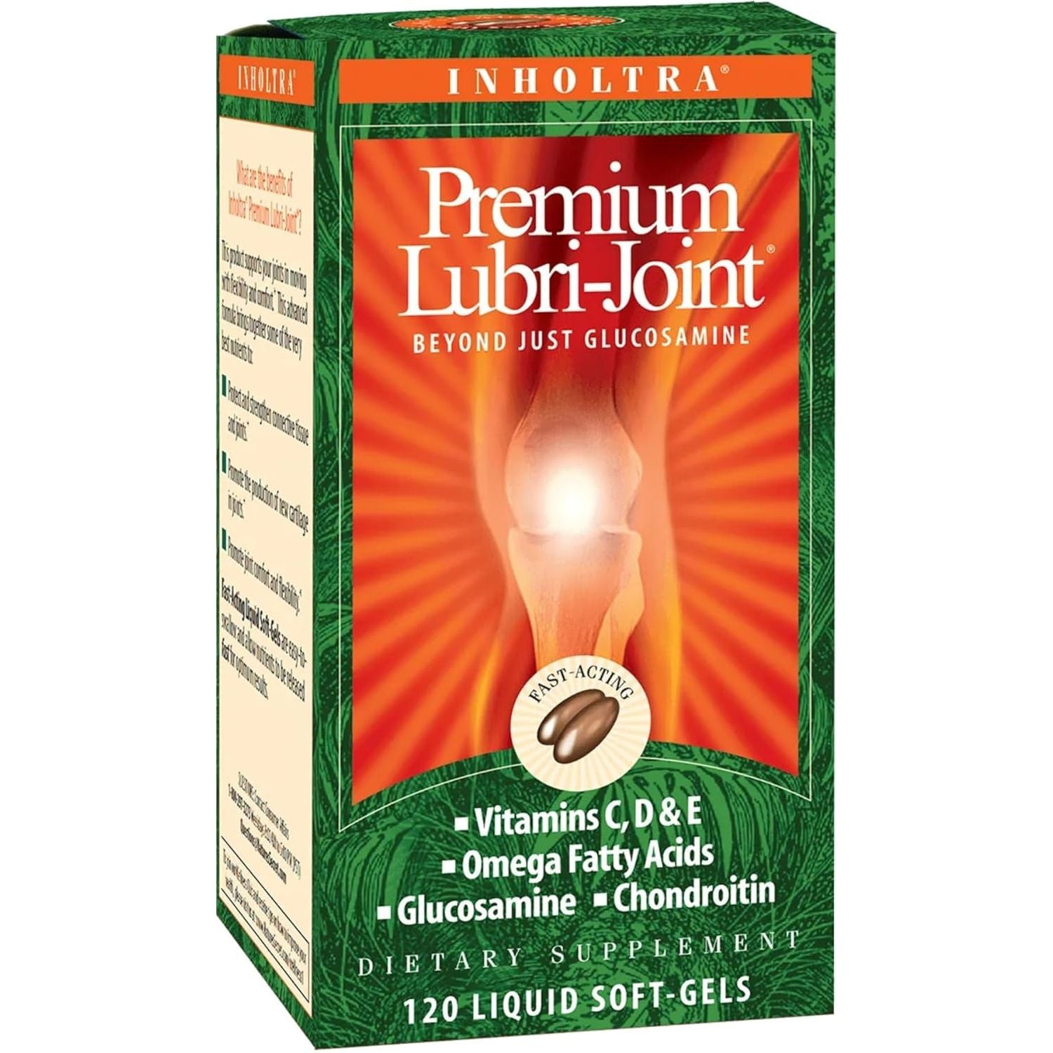 Inholtra Premium Lubri-Joint - 120 Liquid Soft-Gels - with Glucosamine, Chondroitin, Omega Fatty Acids + Vitamins C, D & E - 40 Servings