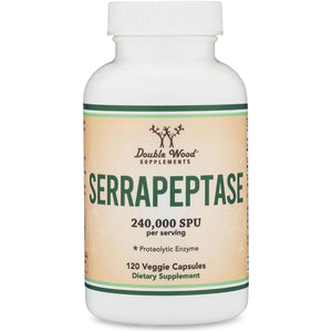 Serrapeptase 240,000 SPU Max Potency Proteolytic Enzyme for Sinus, Respiratory and Joint Health by Double Wood (120Capsules)