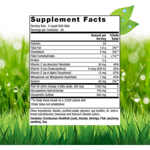 Inholtra Premium Lubri-Joint - 120 Liquid Soft-Gels - with Glucosamine, Chondroitin, Omega Fatty Acids + Vitamins C, D & E - 40 Servings