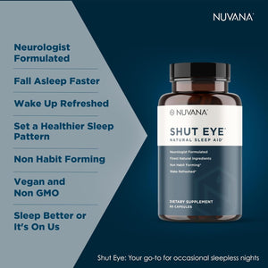 Shut Eye Natural Sleep Aid Supplement for Adults | 5Mg Melatonin 60 Capsules