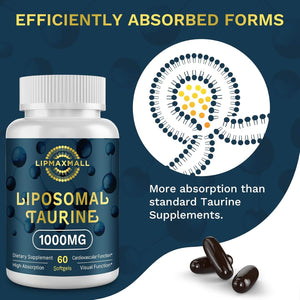 Liposomal Taurine Supplement 1000Mg, High Absorption Amino Acid for Heart, Nerve, Brain, Visual, Longevity & Muscle (60 Softgels)