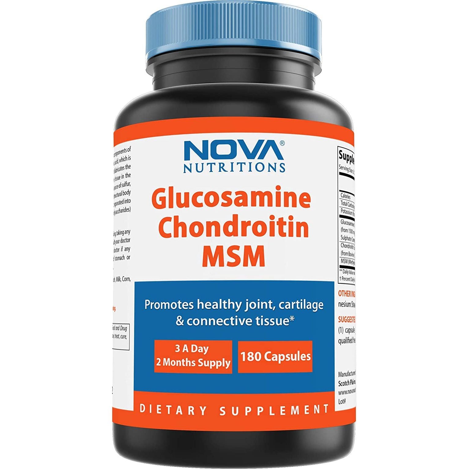 Nova Nutritions Triple Strength Glucosamine Chondroitin MSM 2600Mg/Serving, 180 Count