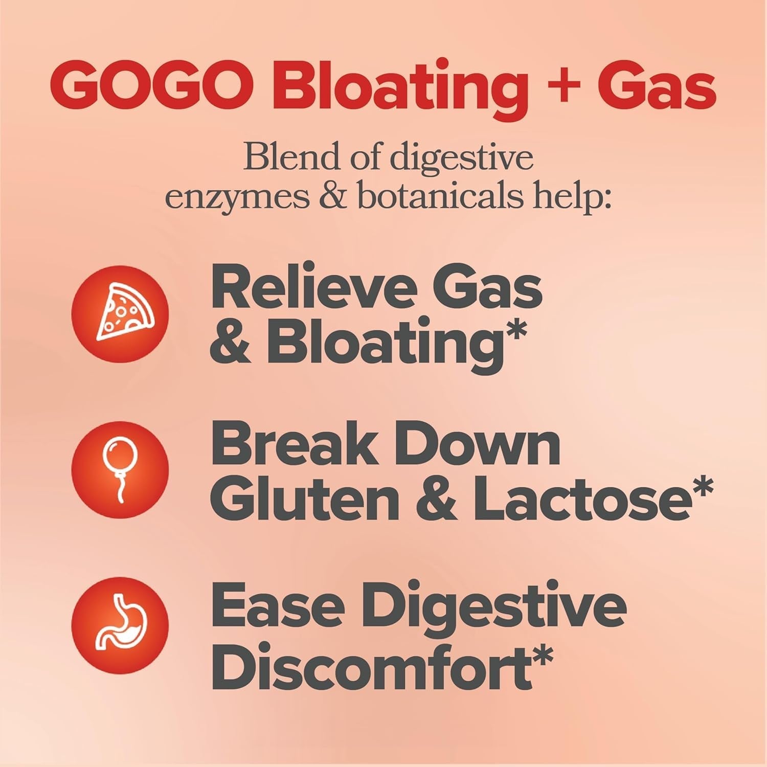 GOGO Bloating & Gas Digestive Relief - Digestive Enzymes for Bloating Relief & Water Retention Reduction 30 Servings