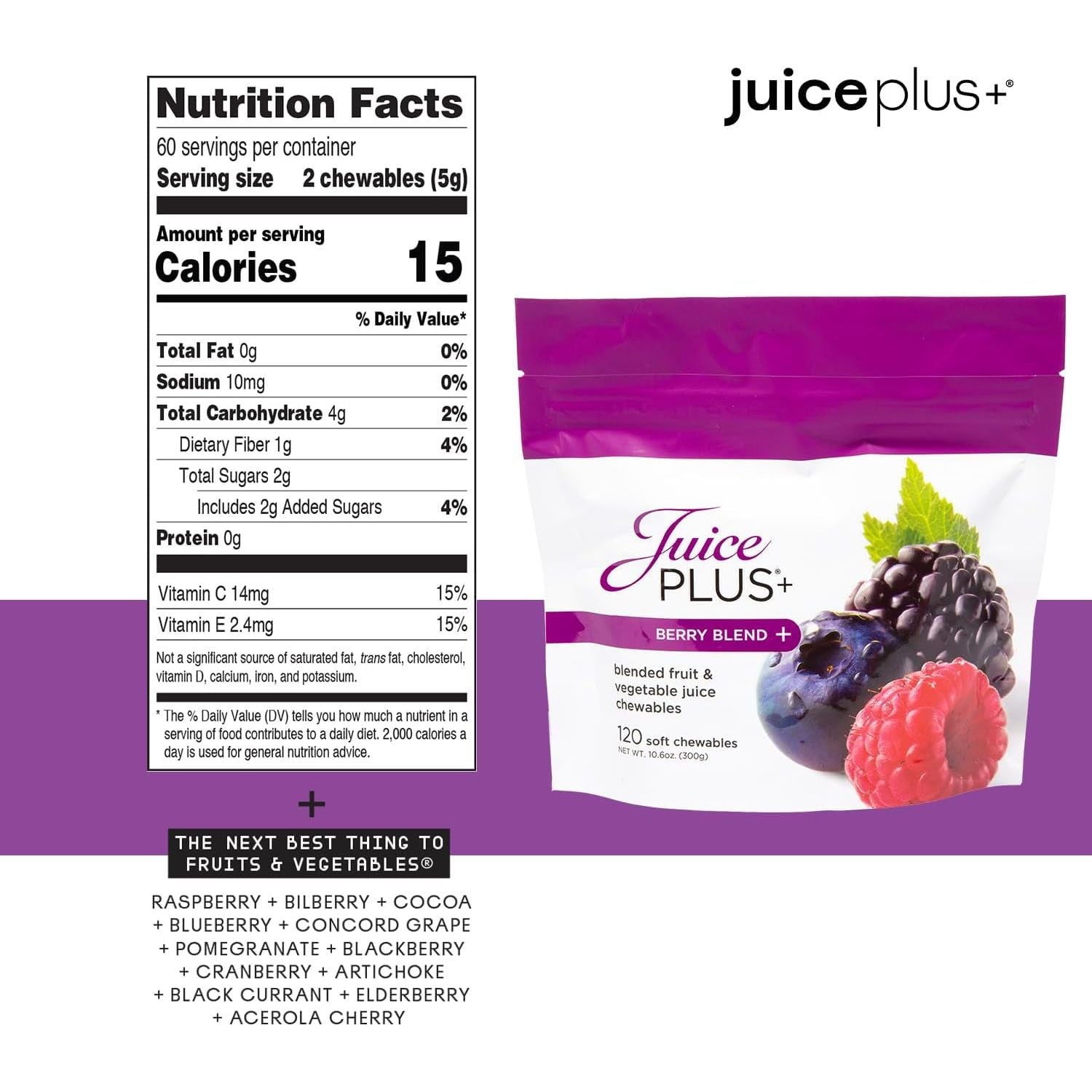 Juice Plus+ Berry Blend Soft Chews - Nutrients from 12 Superfood Ingredients - 120 Chewables