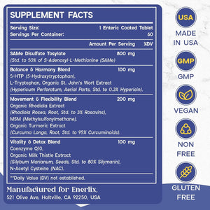 1200 MG SAM E Supplement for Brain, Mood, Joint, and Liver, 60 Tablets, Vegan