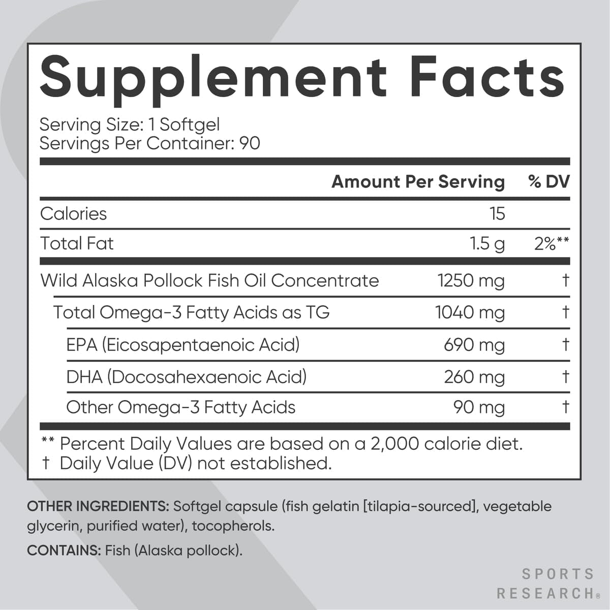Sports Research Triple Strength Omega 3 Fish Oil - Burpless Fish Oil Supplement W/Epa & DHA 1250 Mg, 90 Ct