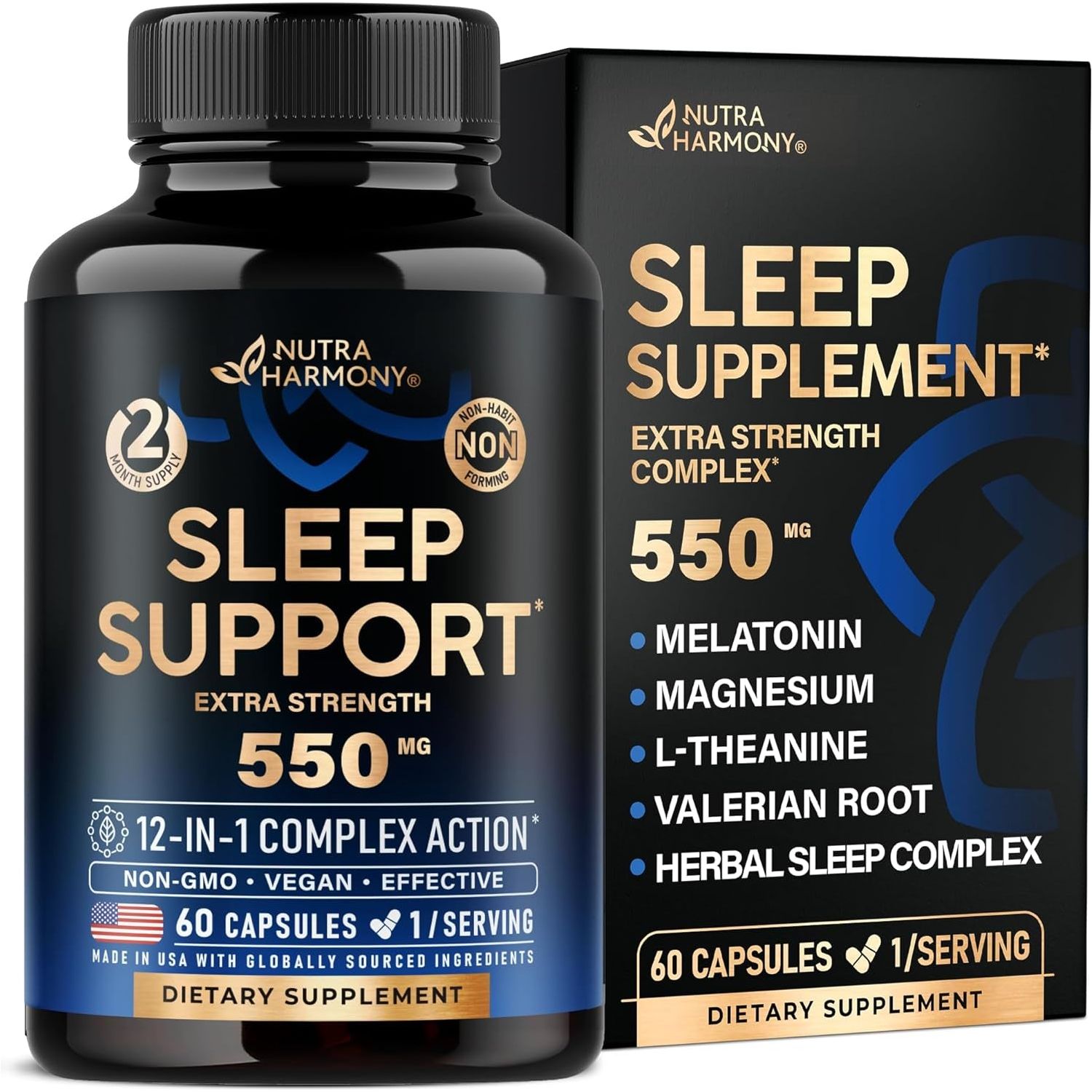Sleeping Pills for Adults 550Mg Valerian Root | Melatonin 3Mg | L-Theanine | Magnesium 60 Capsules