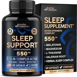 Sleeping Pills for Adults 550Mg Valerian Root | Melatonin 3Mg | L-Theanine | Magnesium 60 Capsules