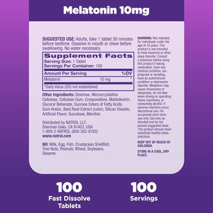 Natrol Fast Dissolve Melatonin 10 Mg, Melatonin Supplements for Restful Sleep,100 Tablets