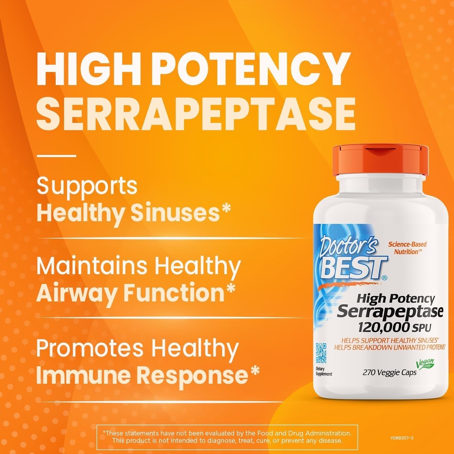 Doctor'S Best High Potency Serrapeptase, Supports Healthy Sinuses and a Healthy Immune System,120, 000 SPU, 270 Veggie Caps