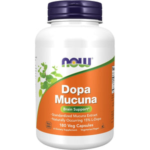 NOW Foods Supplements, DOPA Mucuna, Standardized Mucuna Extract with Naturally Occurring 15% L-Dopa, 180 Veg Capsules