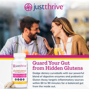 Just Thrive Gluten Away - Vegan Digestive Enzymes for Digestion - Probiotic Support for Trace Gluten, 60 Capsules
