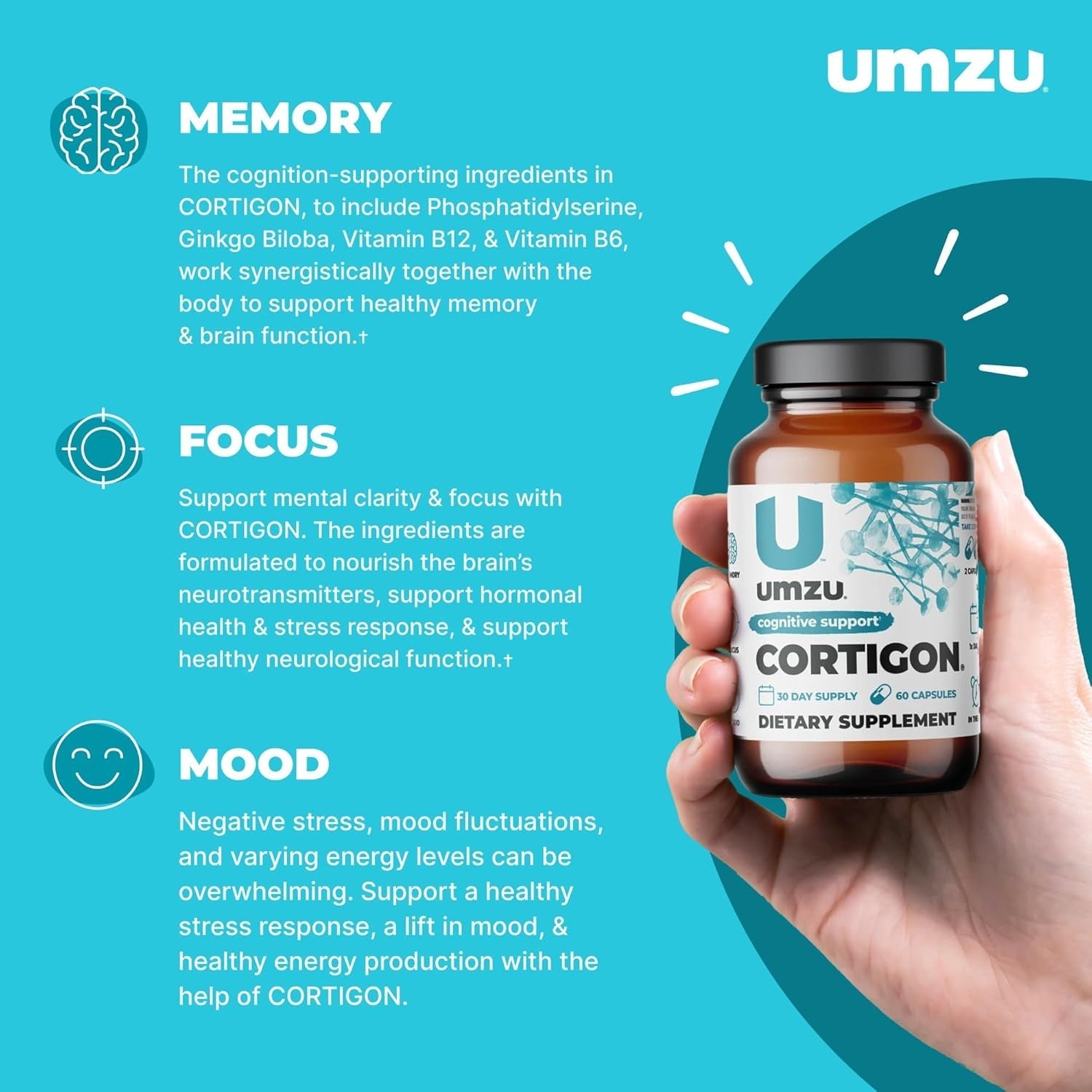 UMZU CORTIGON Cortisol Manager Supplement | Memory, Focus & Mood Aid (30 Day Supply)