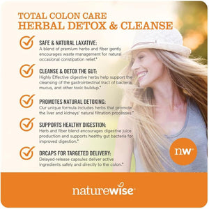 Naturewise Total Colon Care Herbal Cleanse - with Prebiotics, Botanicals, & Antioxidants 60 Capsules
