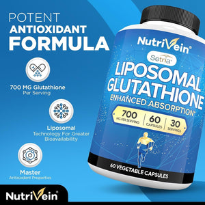 Nutrivein Premium Liposomal Glutathione Supplement 700 Mg - Cell Protection, Cleansing, Liver, Brain, and Defenses 60 Caps