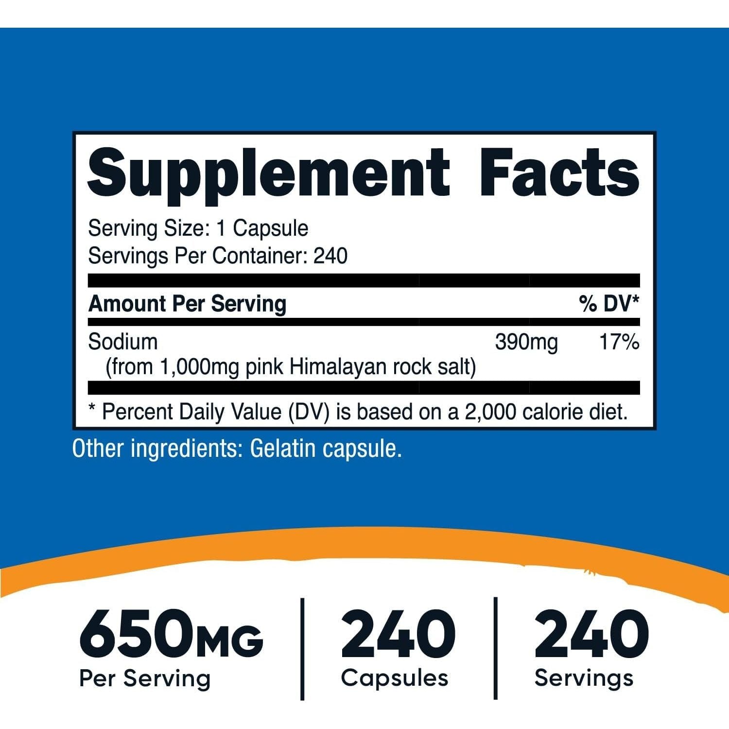 Nutricost Pink Himalayan Salt Capsules 1000Mg, 390Mg Sodium, 240 Capsules - Non-Gmo, Gluten Free