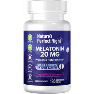 Nature'S Perfect Night | Melatonin 20Mg | 180 Quick Dissolve Tablets | Natural Mixed Berry Flavor |High Potency | Sugar Free | Vegan | Gluten Free | Value Size