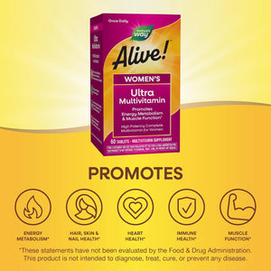 Nature'S Way Alive! Women'S Daily Ultra Multivitamin, Promotes Energy Metabolism and Muscle Function 60 Tablets.