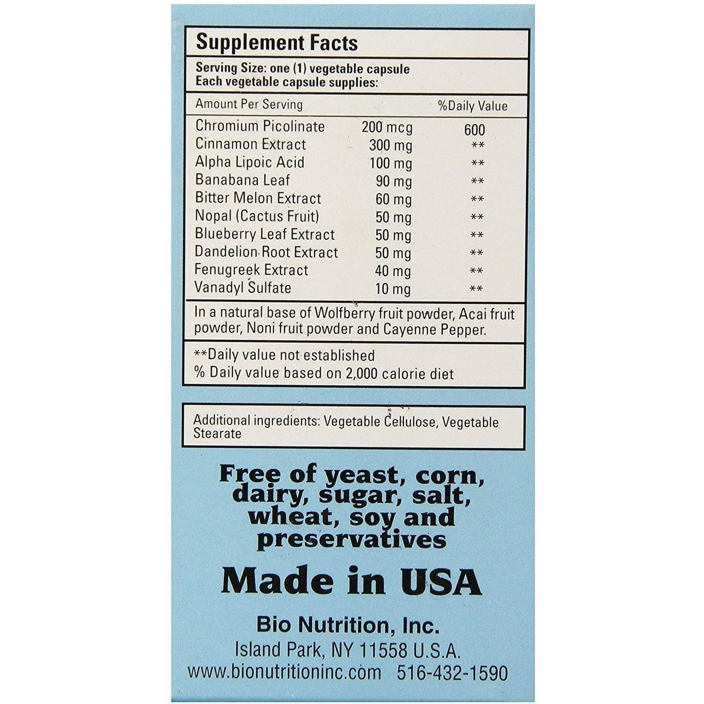 Bio Nutrition - Blood Sugar Wellness - 60 Vegetarian Capsules