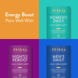 FRISKA Energy Boost Enzyme and Probiotics Supplement, Promotes Better Digestion and Energy 30 Capsules
