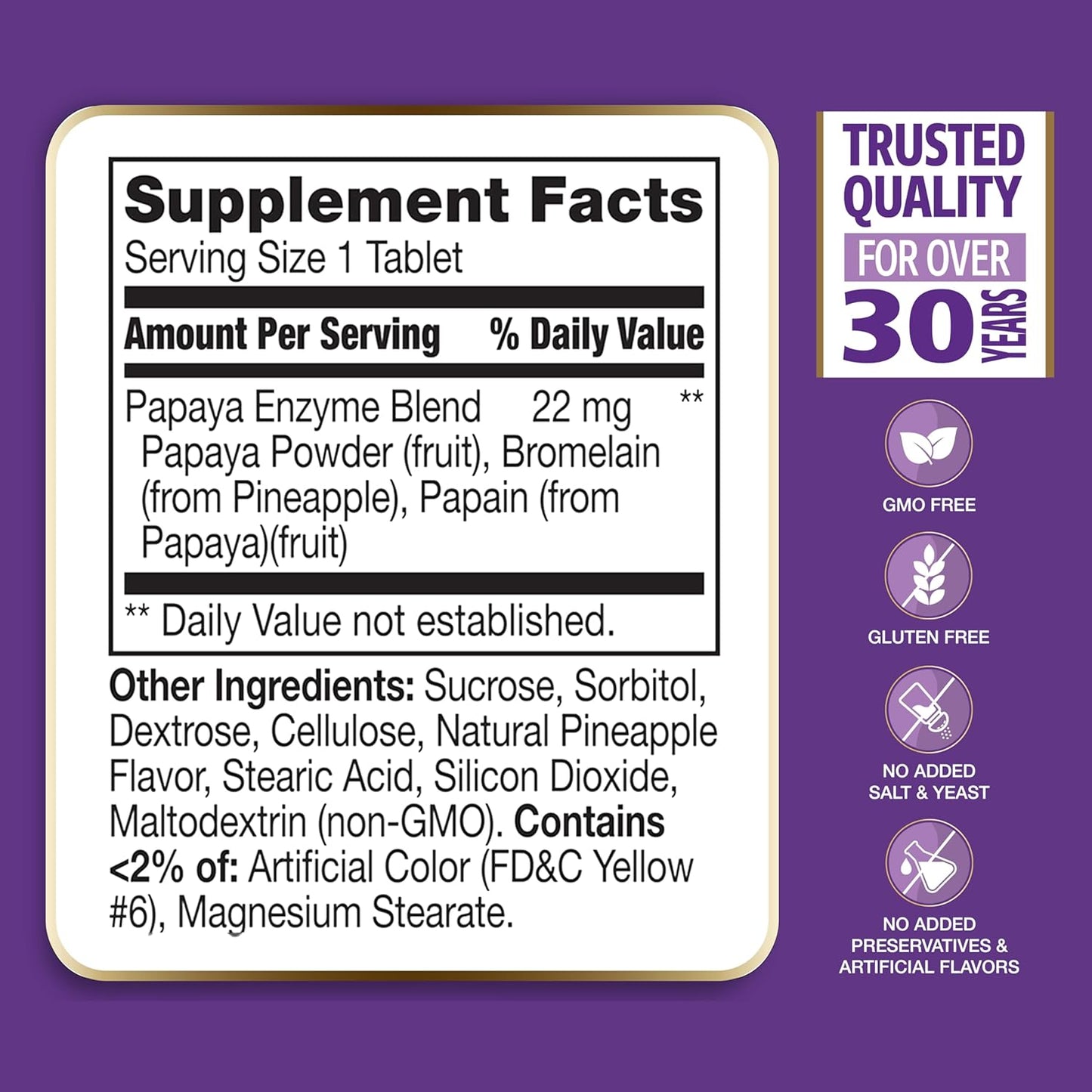 21St Century Papaya Enzyme Chewable (100 Count), Papaya & Pineapple Digestive Enzymes for Gut Health