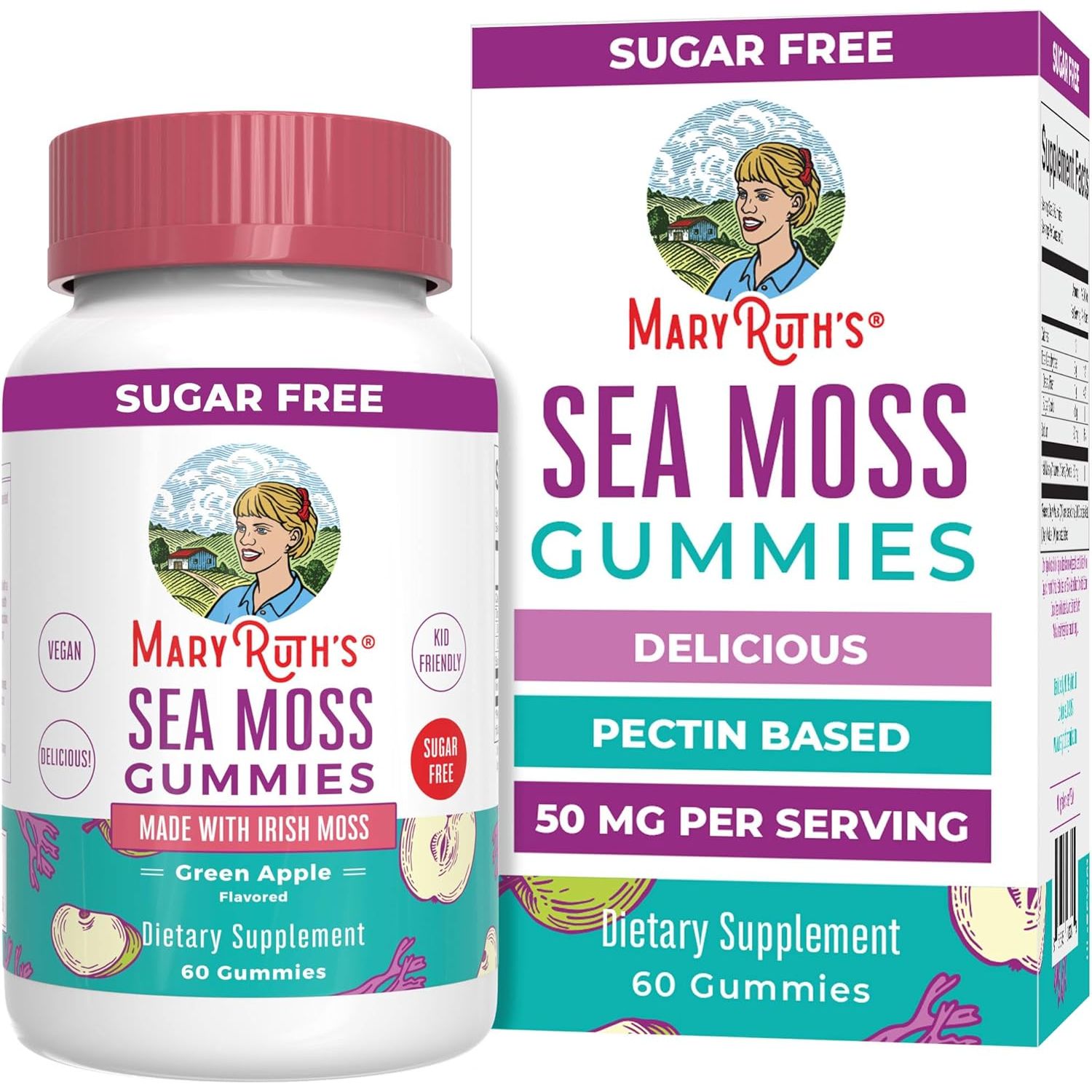 Maryruth Organics Gummies Sugar Free Made with Irish Sea Moss for Gut Health and Immune Support 60 Count