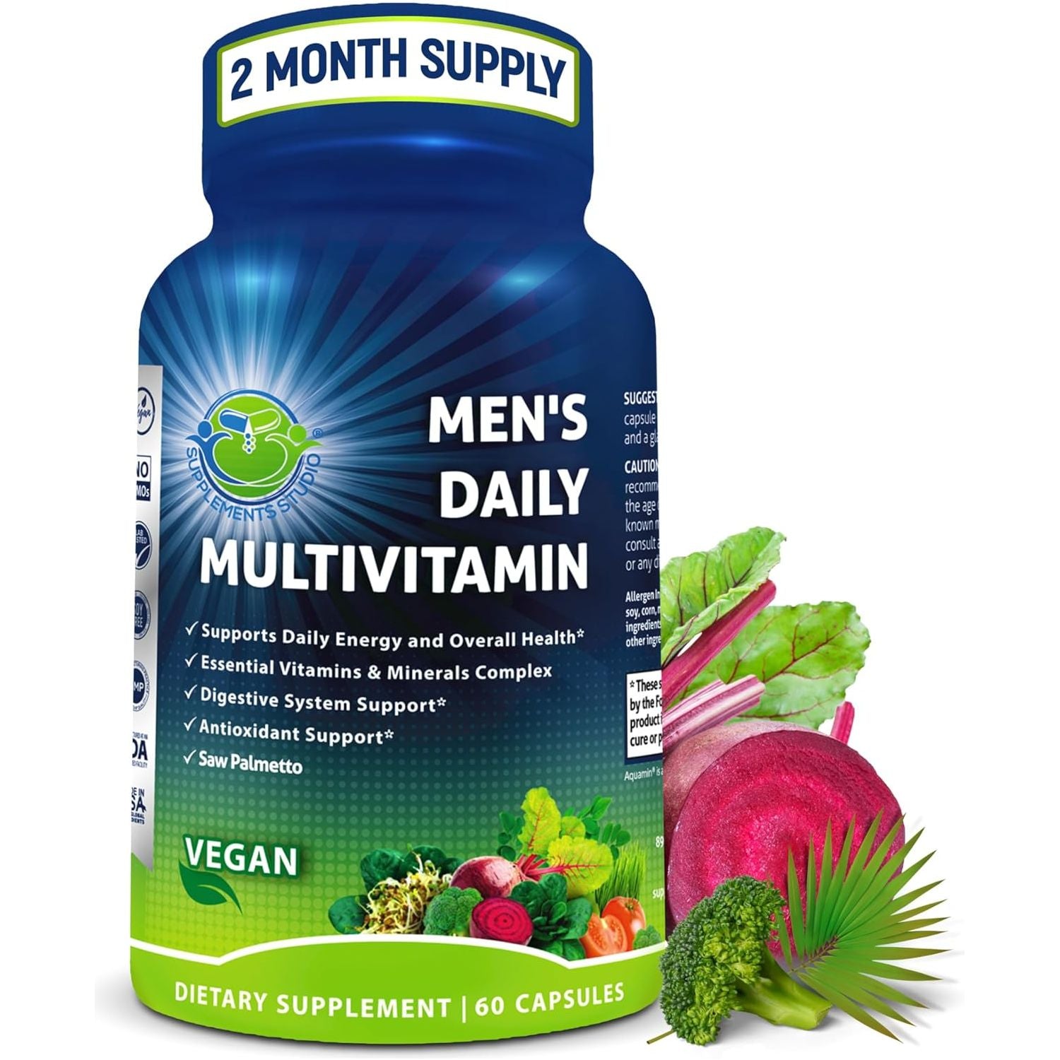 Multivitamin for Men - Daily Men’S Multivitamin - Vegan, Non-Gmo - 60 Caps