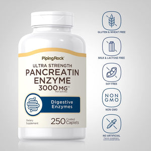 Piping Rock Pancreatin Digestive Enzymes | 3000Mg | 250 Caplets | Ultra Strength