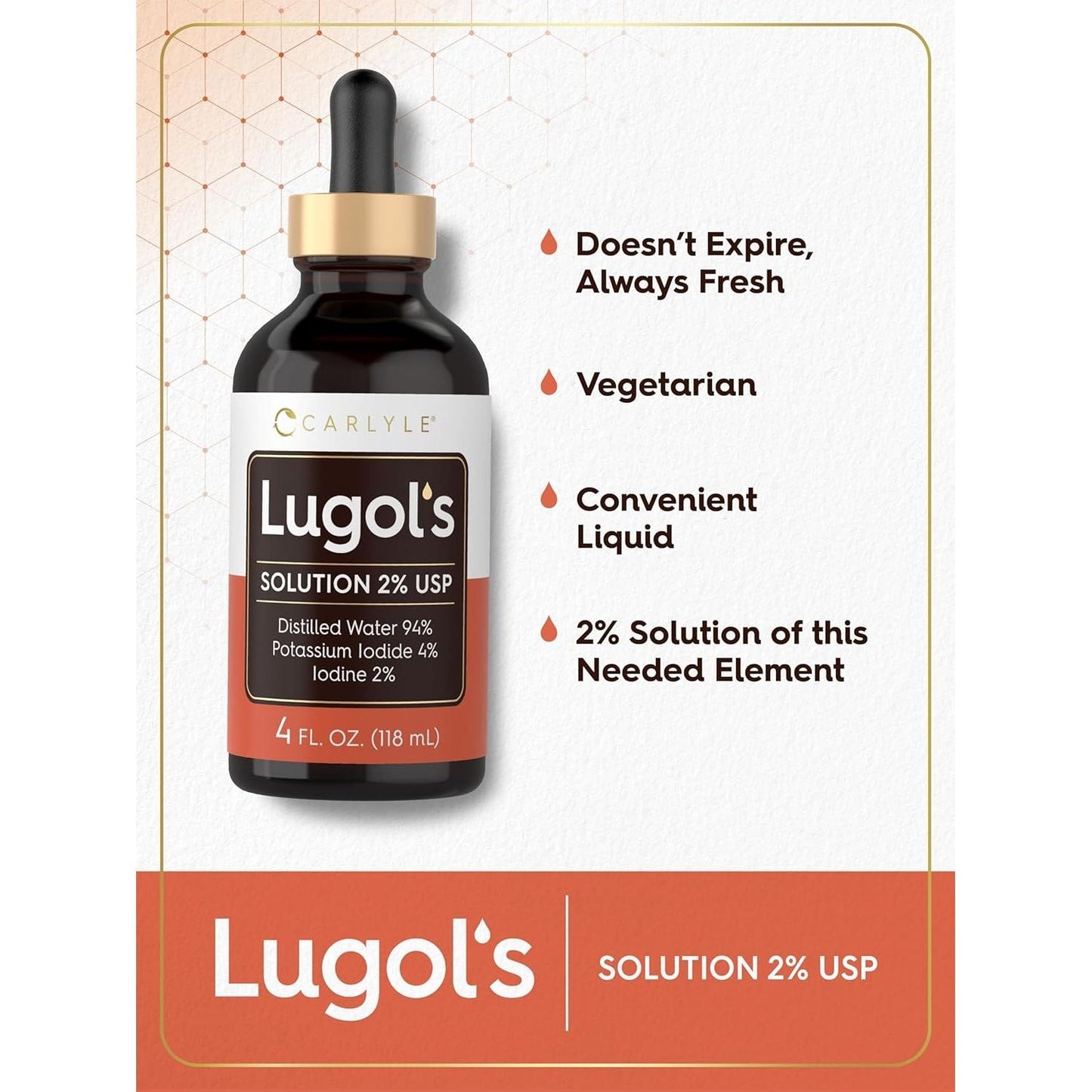 Carlyle Lugols Iodine 2 Percent | Potassium Iodide and Iodine Solution 2% Liquid Drops (4 Fl Oz)