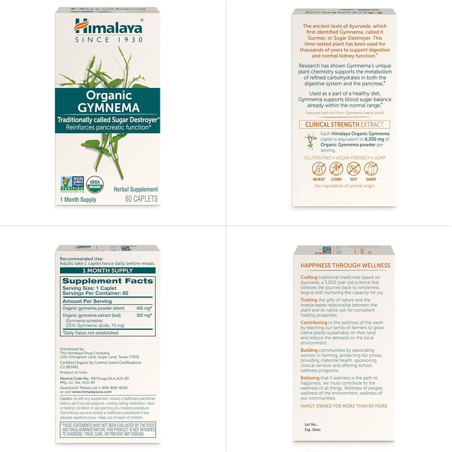 Himalaya Organic Gymnema Sylvestre Herbal Supplement USDA Certified Organic, Non-Gmo, 700 Mg, 60 Plant-Based Caplets