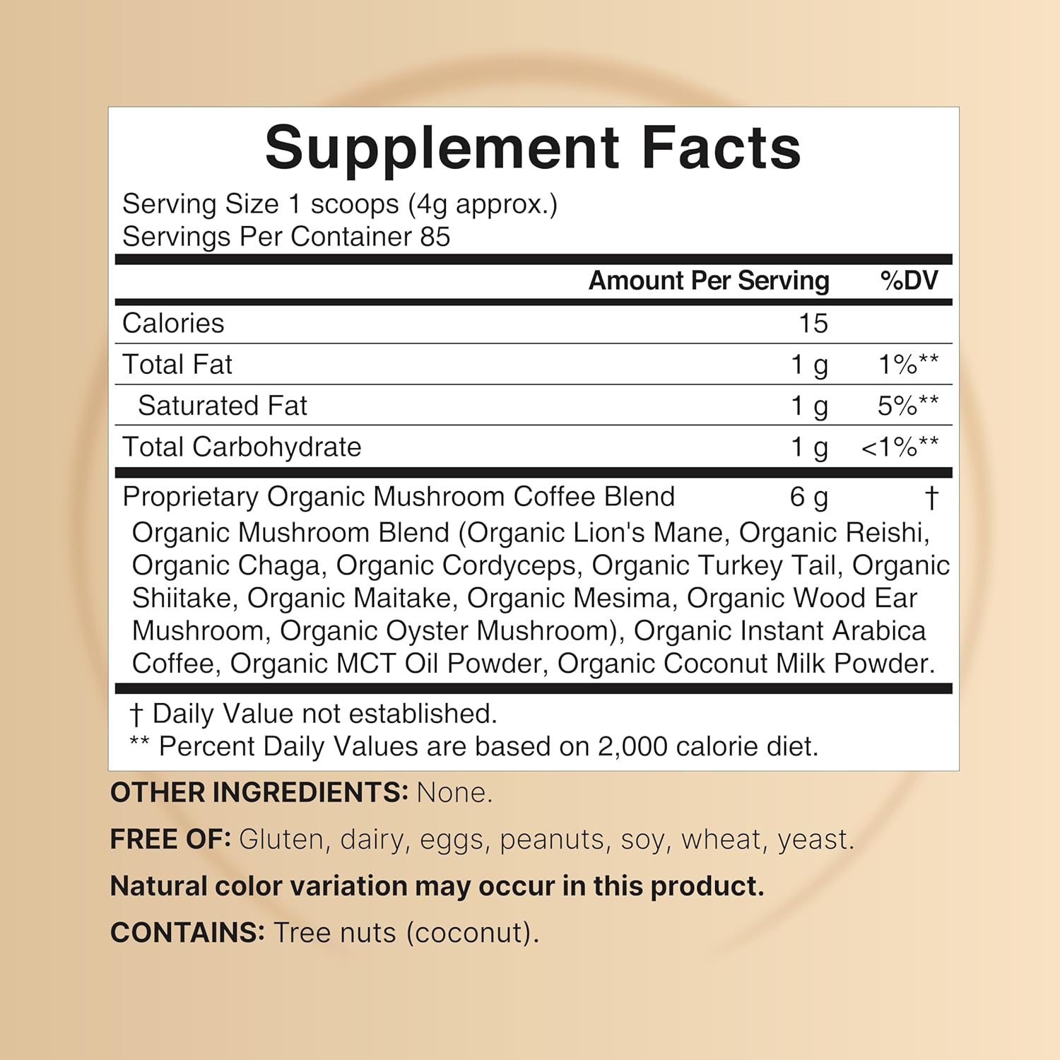 Organic Mushroom Coffee with MCT Oil, 12Oz (85 Servings) – Energy, Immune Booster & Brain Health Support