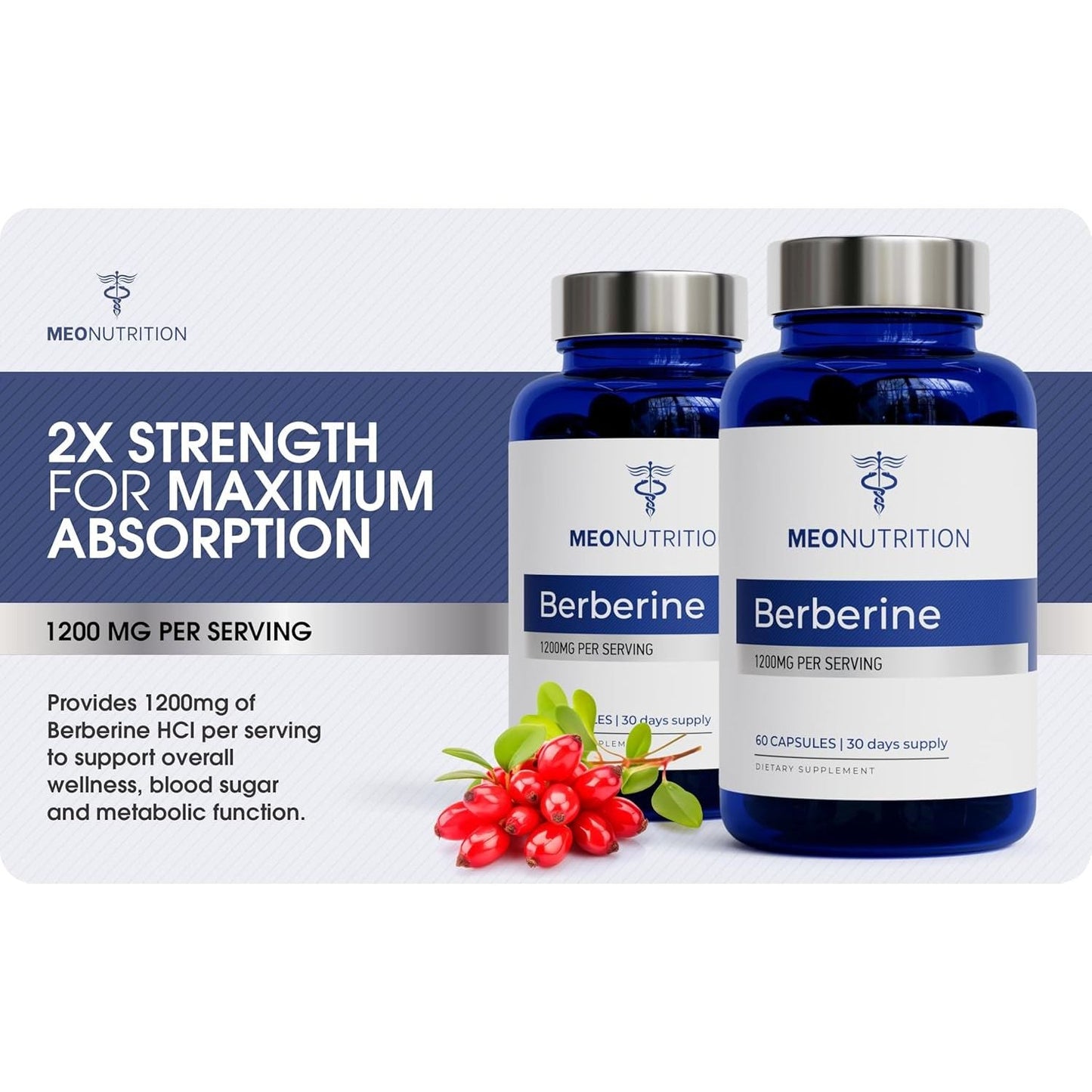 Berberine Supplement 1200Mg HCI - Supports Metabolic Health & Overall Wellness 60 Capsules