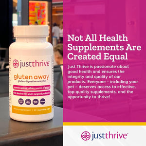 Just Thrive Gluten Away - Vegan Digestive Enzymes for Digestion - Probiotic Support for Trace Gluten, 60 Capsules