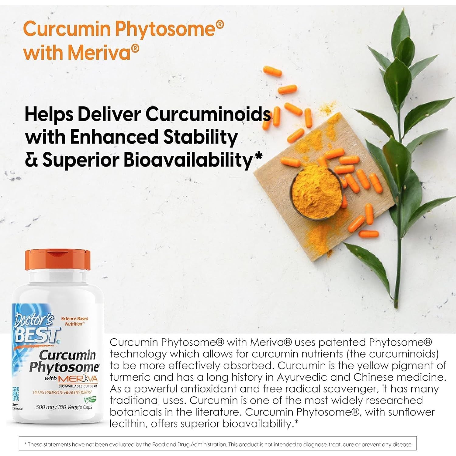 Doctor'S Best Curcumin Phytosome with Meriva, Joint Support, 500 Mg 180 Veggie Caps