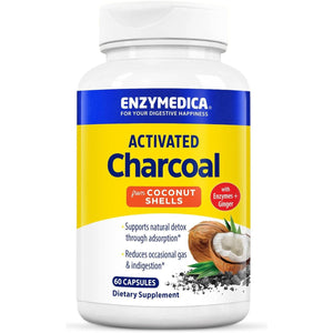Enzymedica, Activated Charcoal, Reduces Occasional Gas, Bloating & Indigestion, Supports Natural Detox, 60 Count