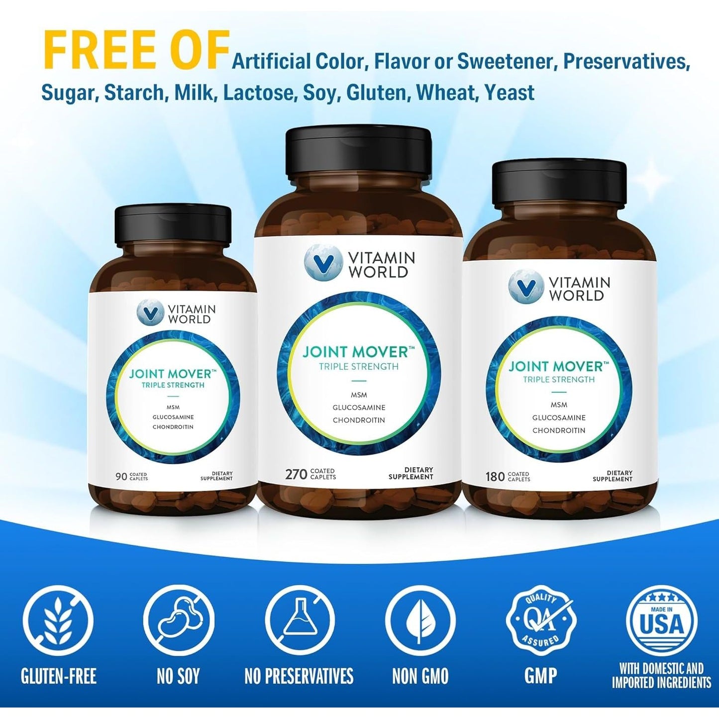 Vitamin World Triple Strength Joint Mover, Glucosamine Chondroitin with MSM Joint Support Supplement, 270 Caplets