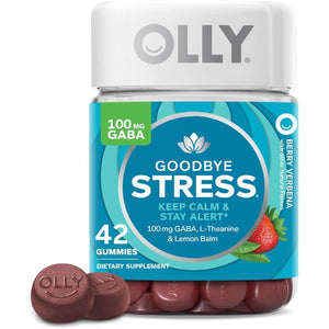 OLLY Goodbye Stress Gummy, GABA, L-Theanine, Lemon Balm, Stress Relief Supplement, Berry - 42 Count