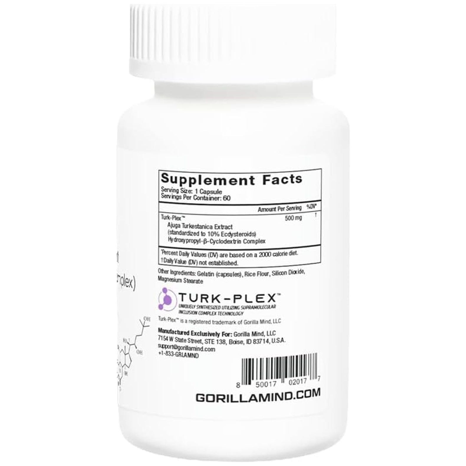 Gorilla Mind Turk-Plex® - Complexed with Hydroxypropyl-Β-Cyclodextrin for Enhanced Bioavailability (500 Mg X 60 Capsules)