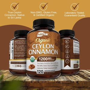 Nutriflair Organic Ceylon Cinnamon Supplement - Antioxidant Cinnamon Pills - (1200Mg/120 Capsules) - USDA Certified