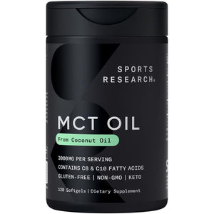 Sports Research Keto MCT Oil Capsules Derived from Coconut Oil (120 Soft Gels)