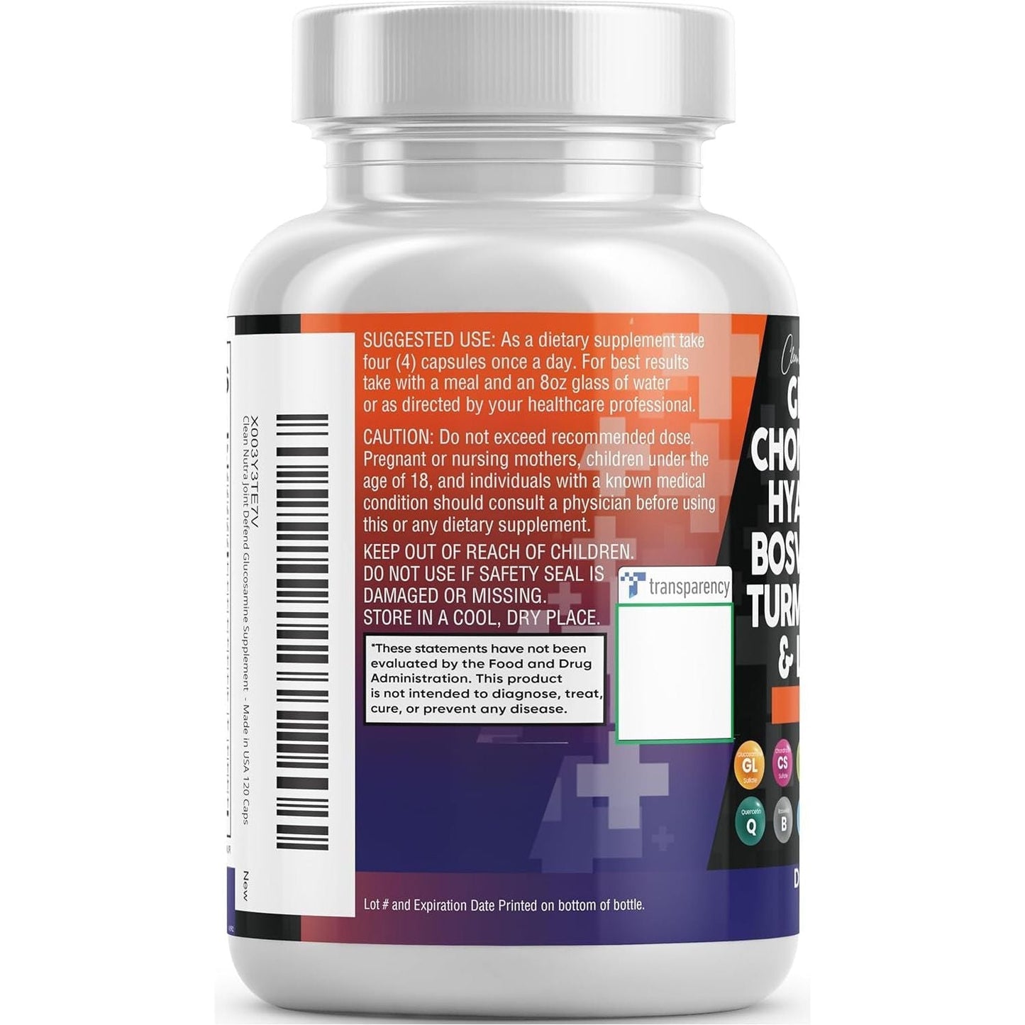 Clean Nutraceuticals Glucosamine Chondroitin MSM Turmeric Hyaluronic Acid Boswellia Collagen Tart Cherry -120 Count