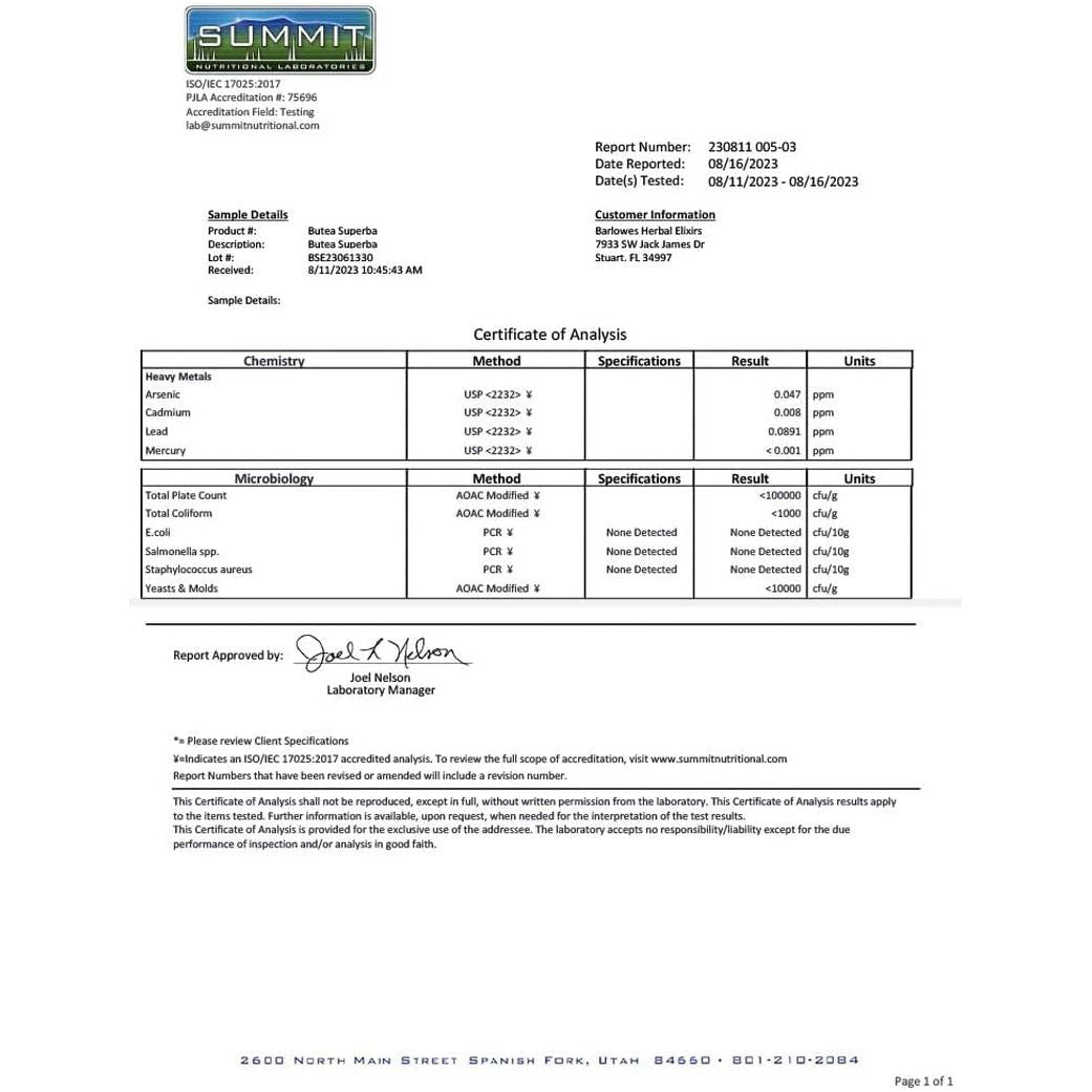 Barlowe'S Herbal Elixirs Butea Superba Extract 30:1 | 600Mg 60 Vegan Capsules