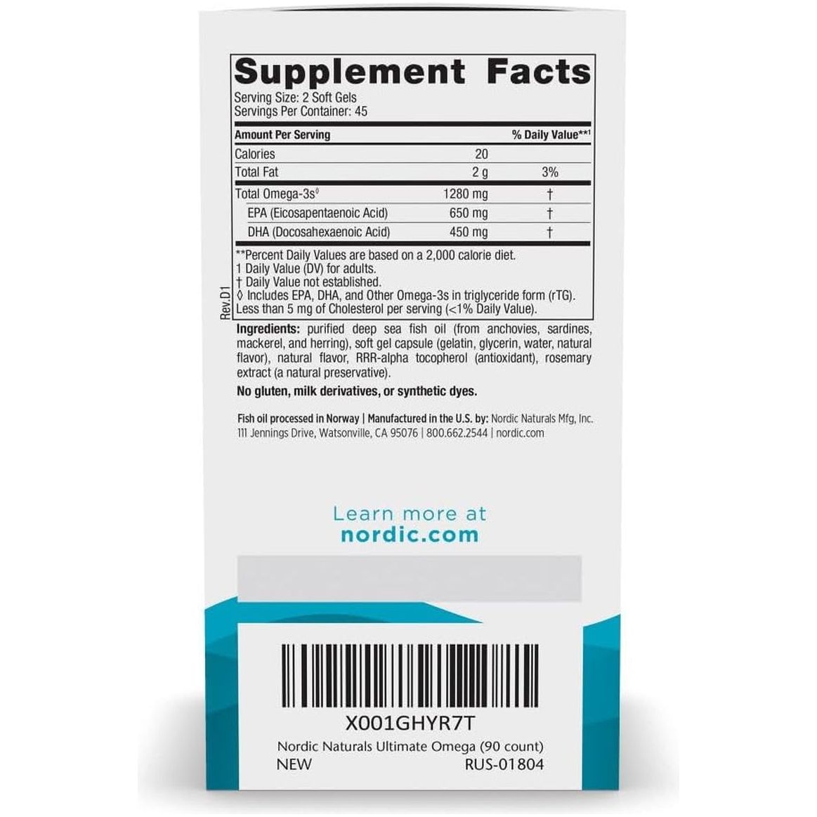 Nordic Naturals Ultimate Omega, Lemon Flavor - 1280 Mg Omega-3 -45 Servings