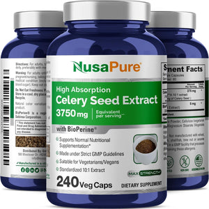 Nusapure Celery Seed Capsules 10:1 Extract, 375 Mg, 240 Veggie Caps