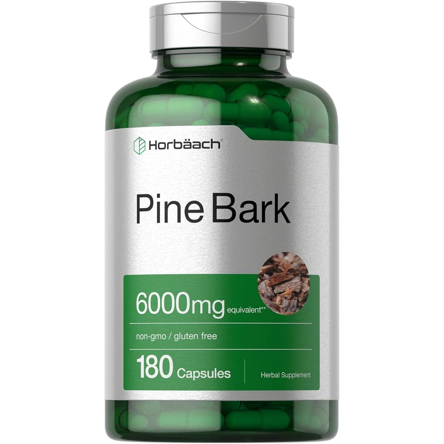Horbäach Pine Bark Extract | 6000 Mg | Standardized to Contain 75% Proanthocyanidins 180 Capsules