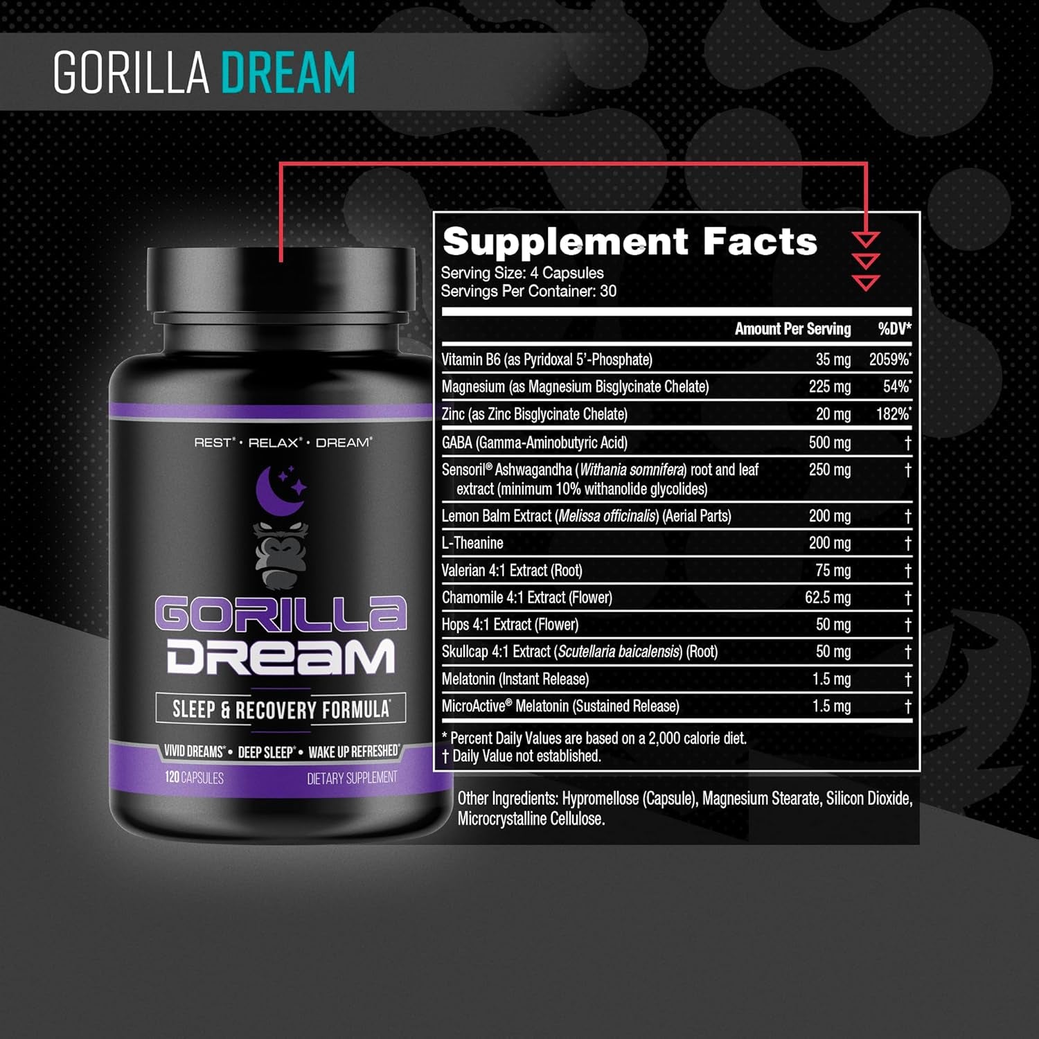 Gorilla Dream Sleep & Recovery Supplement (120 Capsules)