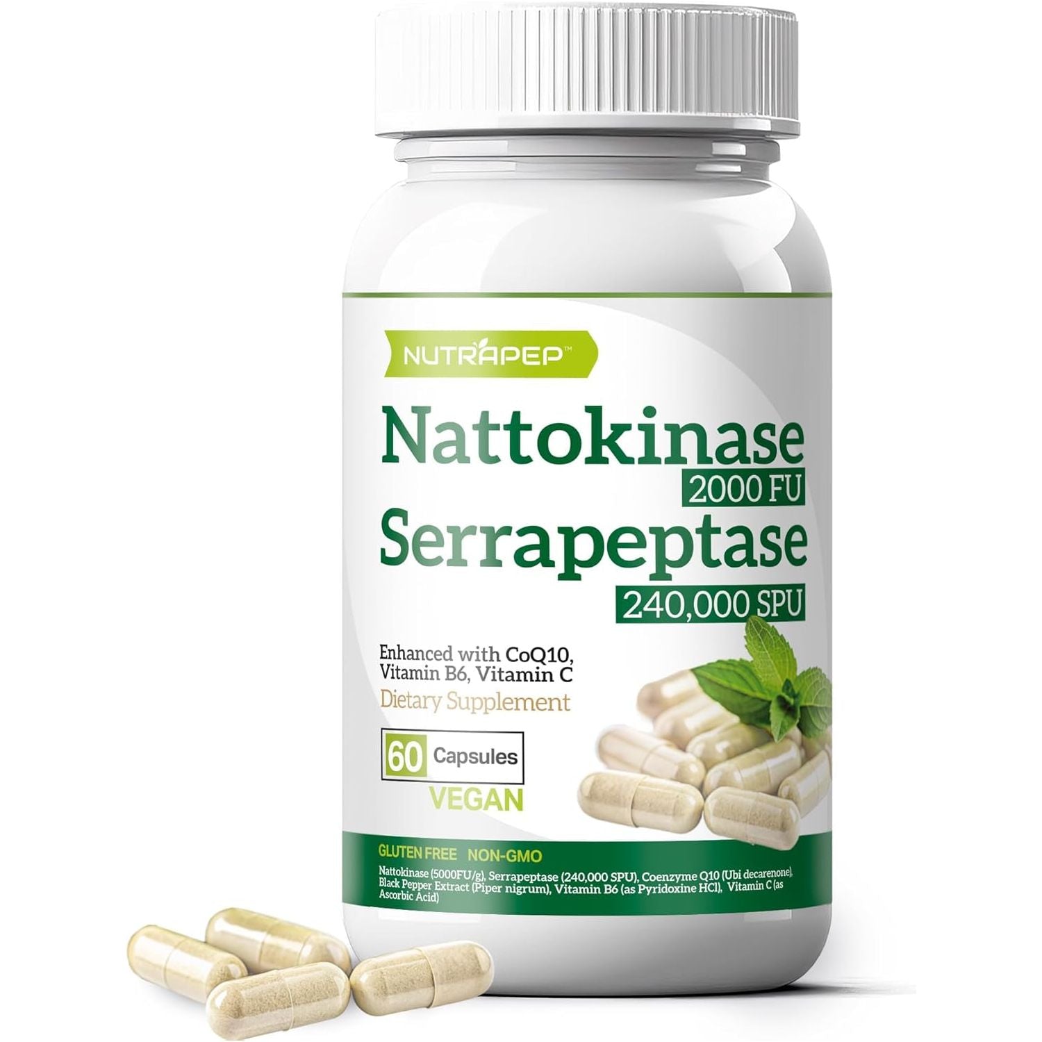 Nattokinase 2000 FU Serrapeptase 240000 SPU Supplement - 400Mg